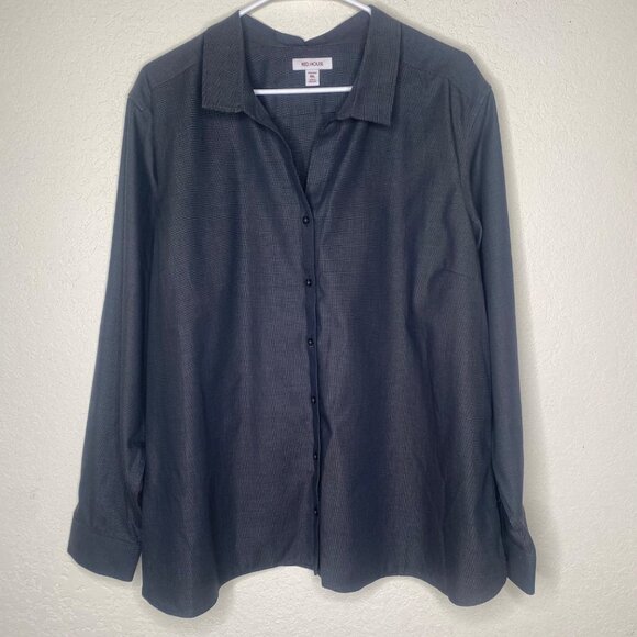 Red House Non-Iron Tunic Top Size 3XL Button-Up Black & White Check Long Sleeve - Picture 1 of 10